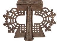 A Coptic Silvered Metal Processional Cross on Stand