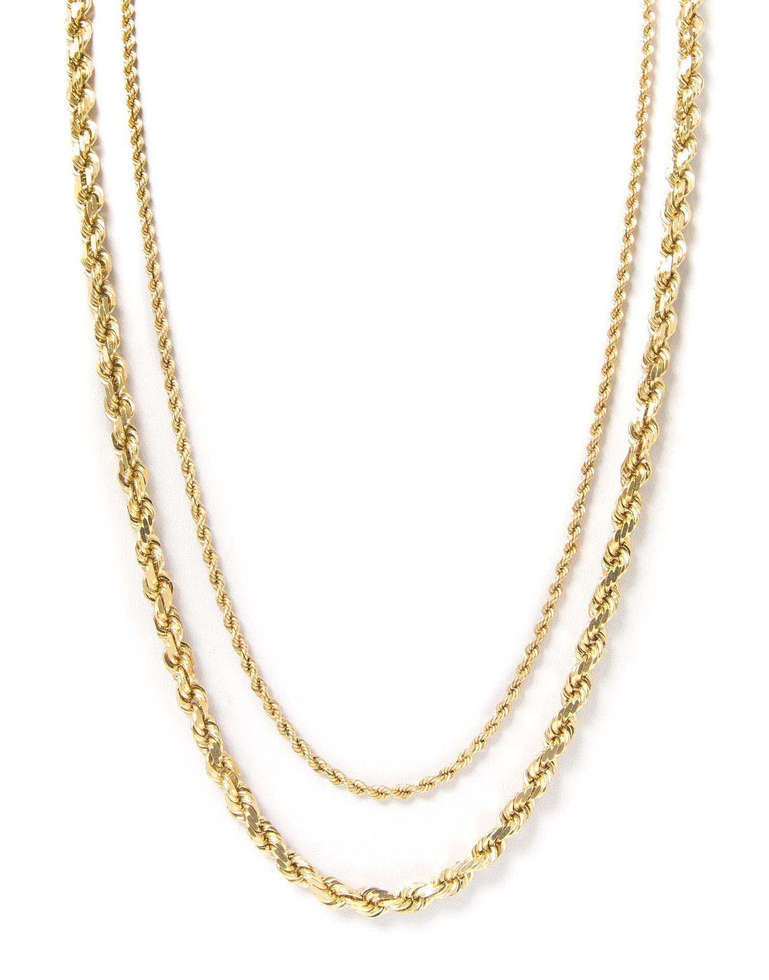 A Collection of 14 Karat Yellow Gold Rope Chain Necklaces. 37.70 dwts.