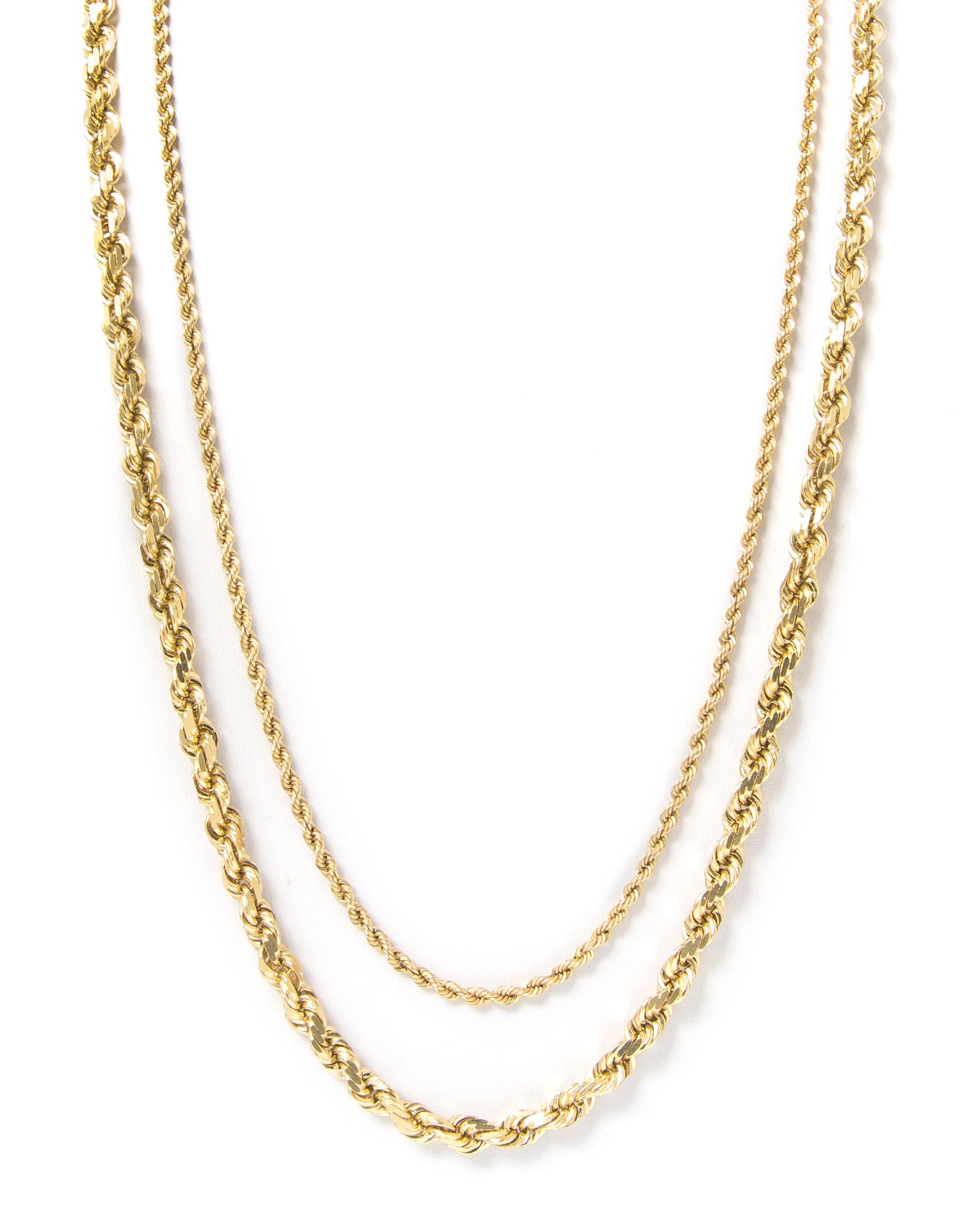 A Collection of 14 Karat Yellow Gold Rope Chain Necklaces. 37.70 dwts.