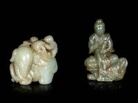 Two Chinese Celadon Jade Figural Groups