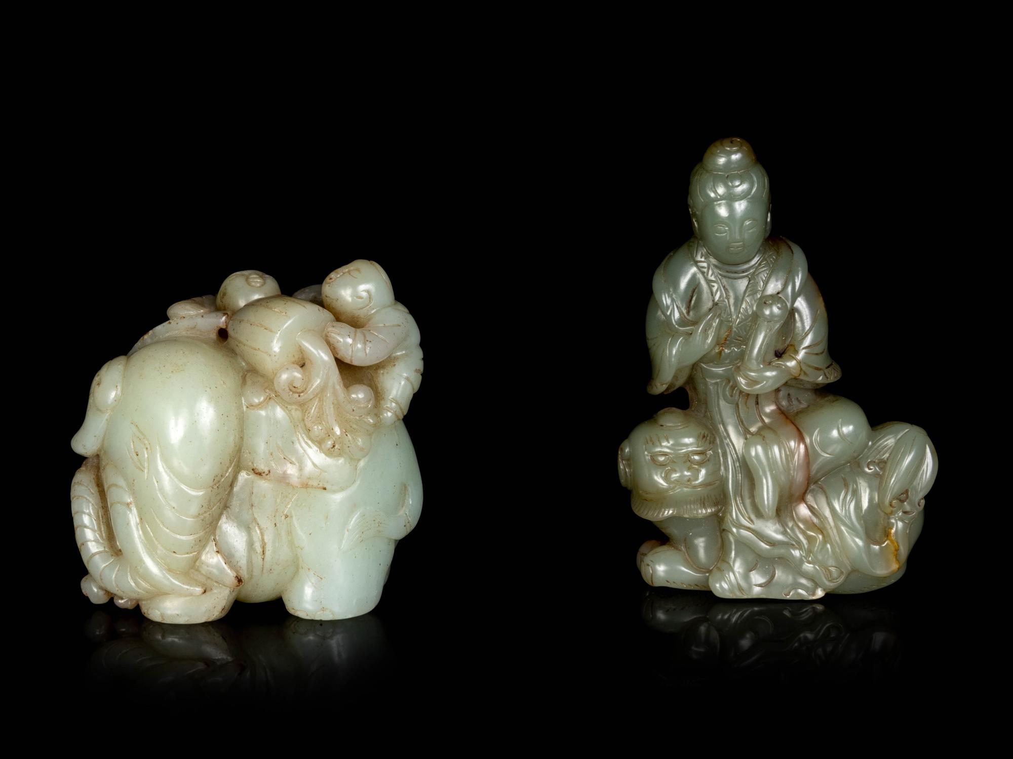 Two Chinese Celadon Jade Figural Groups