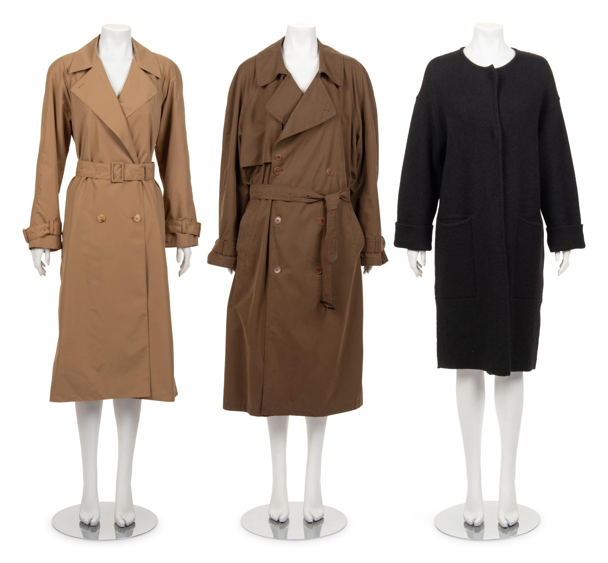 Three Designer Outerwear Pieces: One The Row Trench, One Gucci Trench, and One Armani Knit Jacket