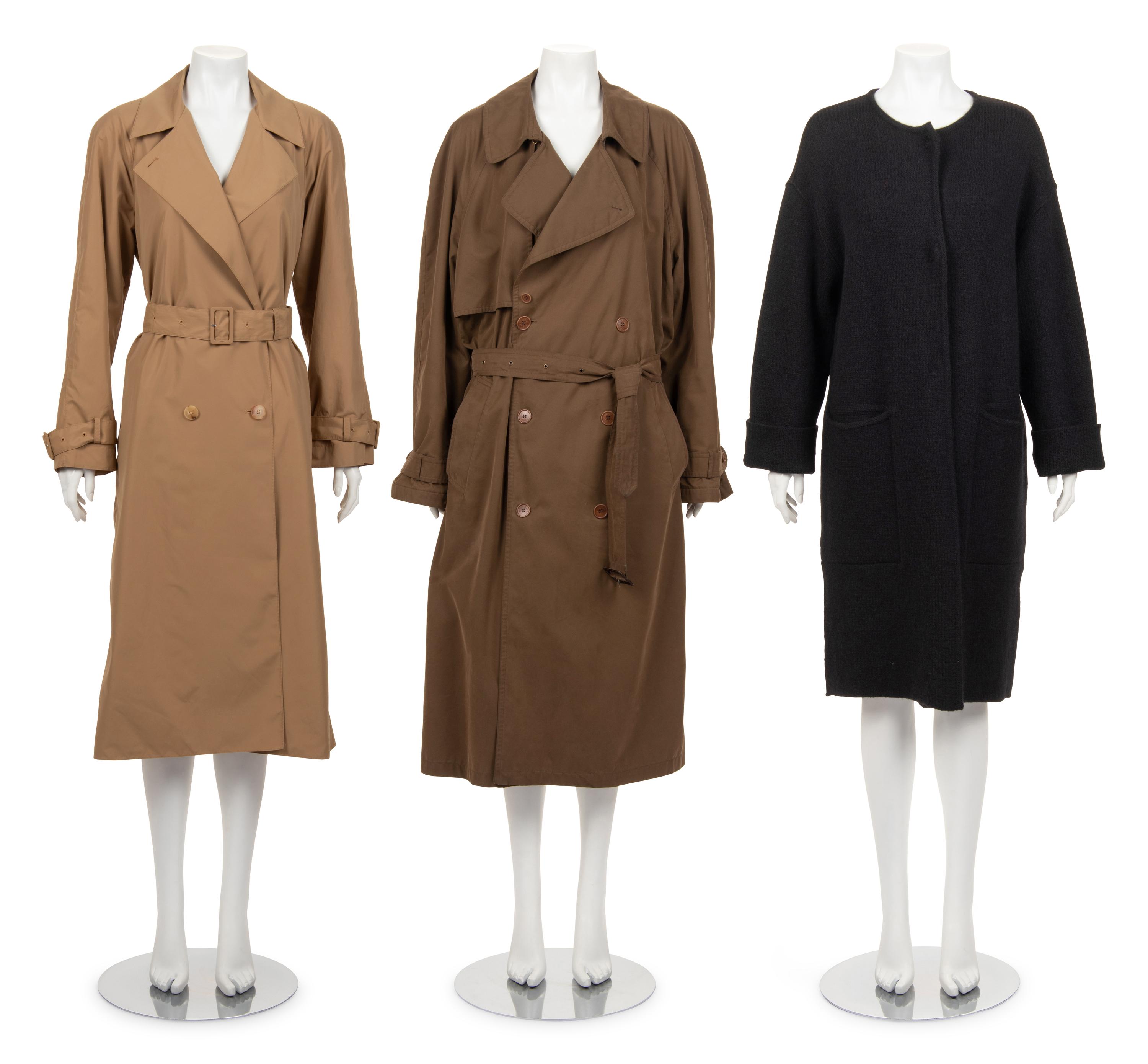 Three Designer Outerwear Pieces: One The Row Trench, One Gucci Trench, and One Armani Knit Jacket