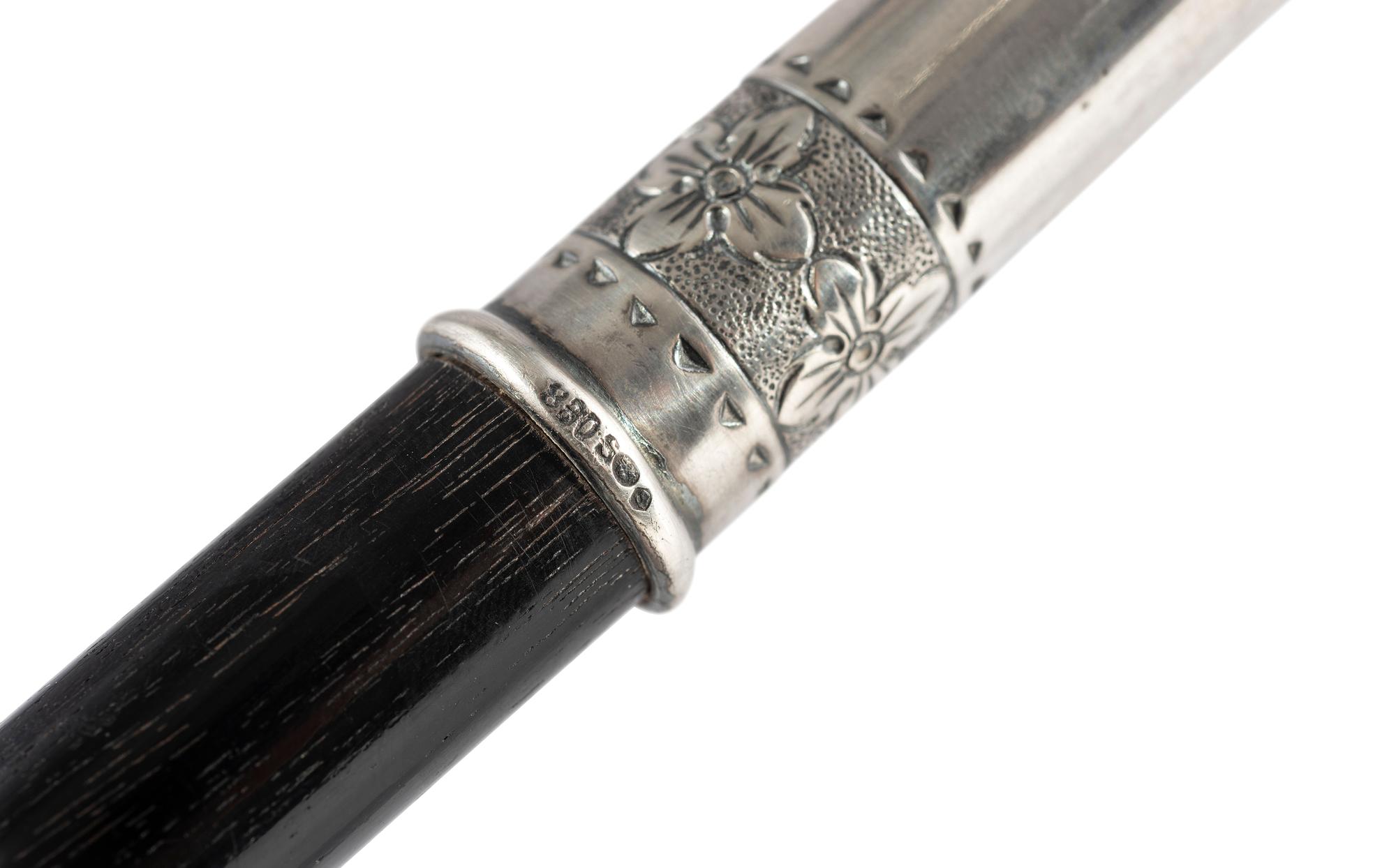 A Continental Ebony and Silver Walking Stick