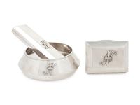 A Russian Silver Three-Piece Smoking Set