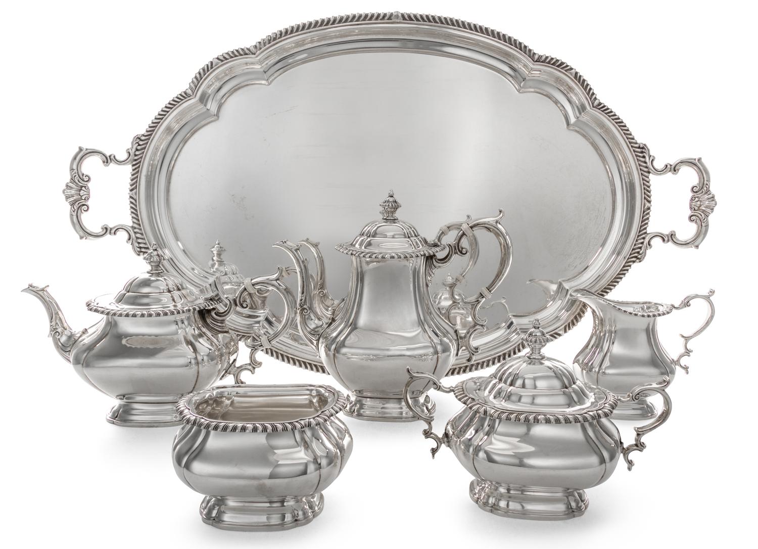 An American Silver Tea and Coffee Service, Gorham Mfg. Co., Providence, RI, comprising a teapot, a coffee pot, a creamer, a covered sug