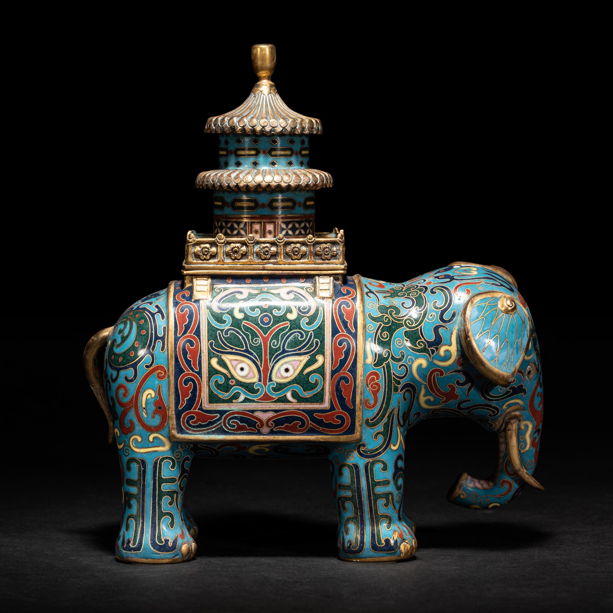 A Chinese Cloisonne Enamel Elephant-Form Incense Burner