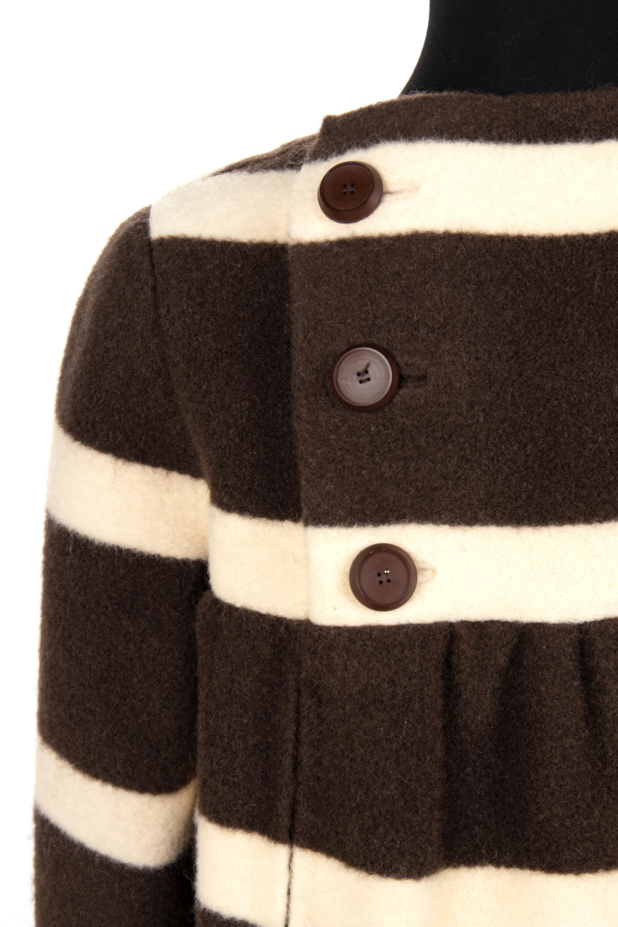 Madame Grès Haute Couture Wool Striped Dress with Leather Belt, 1960s