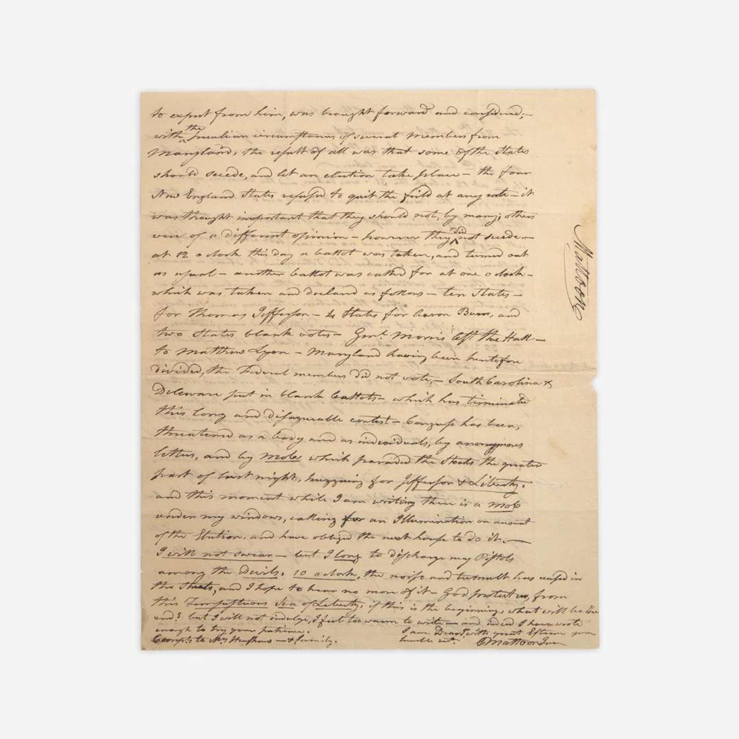 [Jefferson, Thomas] Mattoon, Ebenezer Group of 3 Autograph Letters, signed