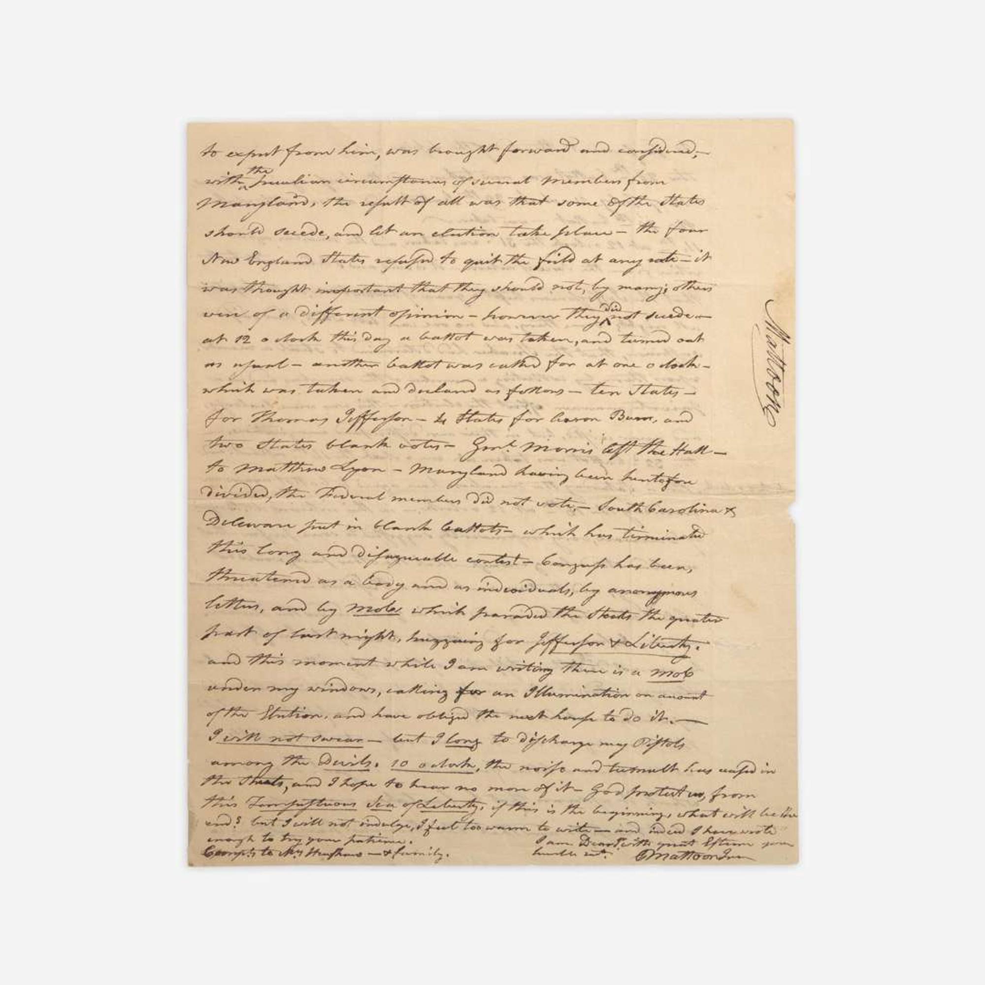 [Jefferson, Thomas] Mattoon, Ebenezer Group of 3 Autograph Letters, signed