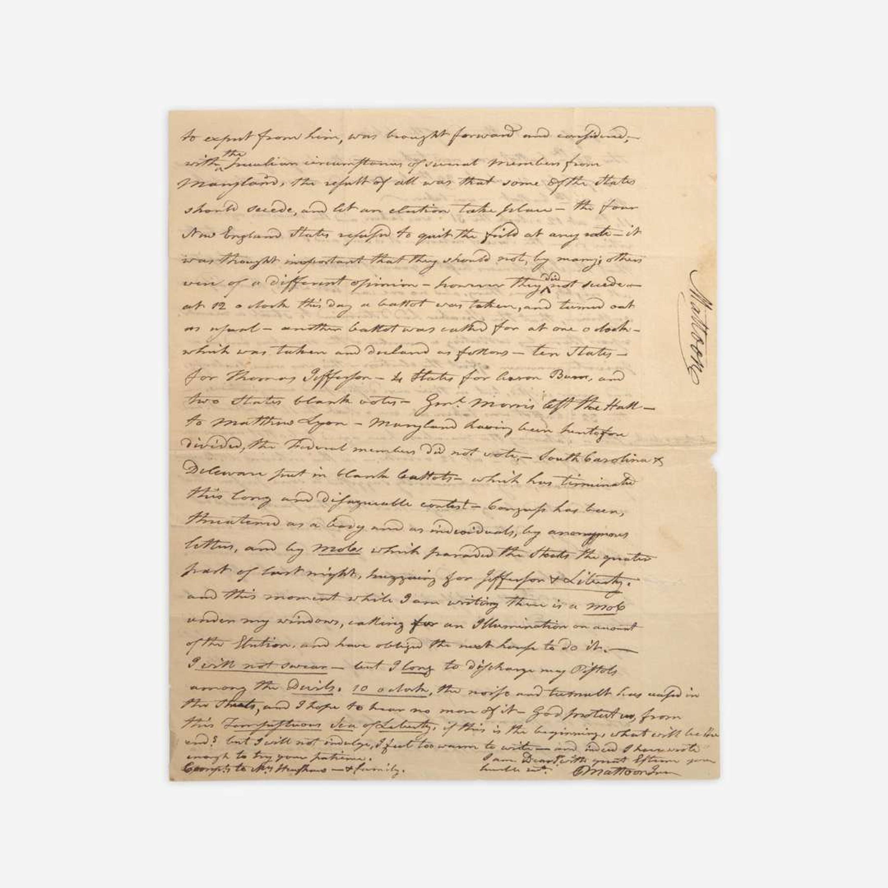 [Jefferson, Thomas] Mattoon, Ebenezer Group of 3 Autograph Letters, signed