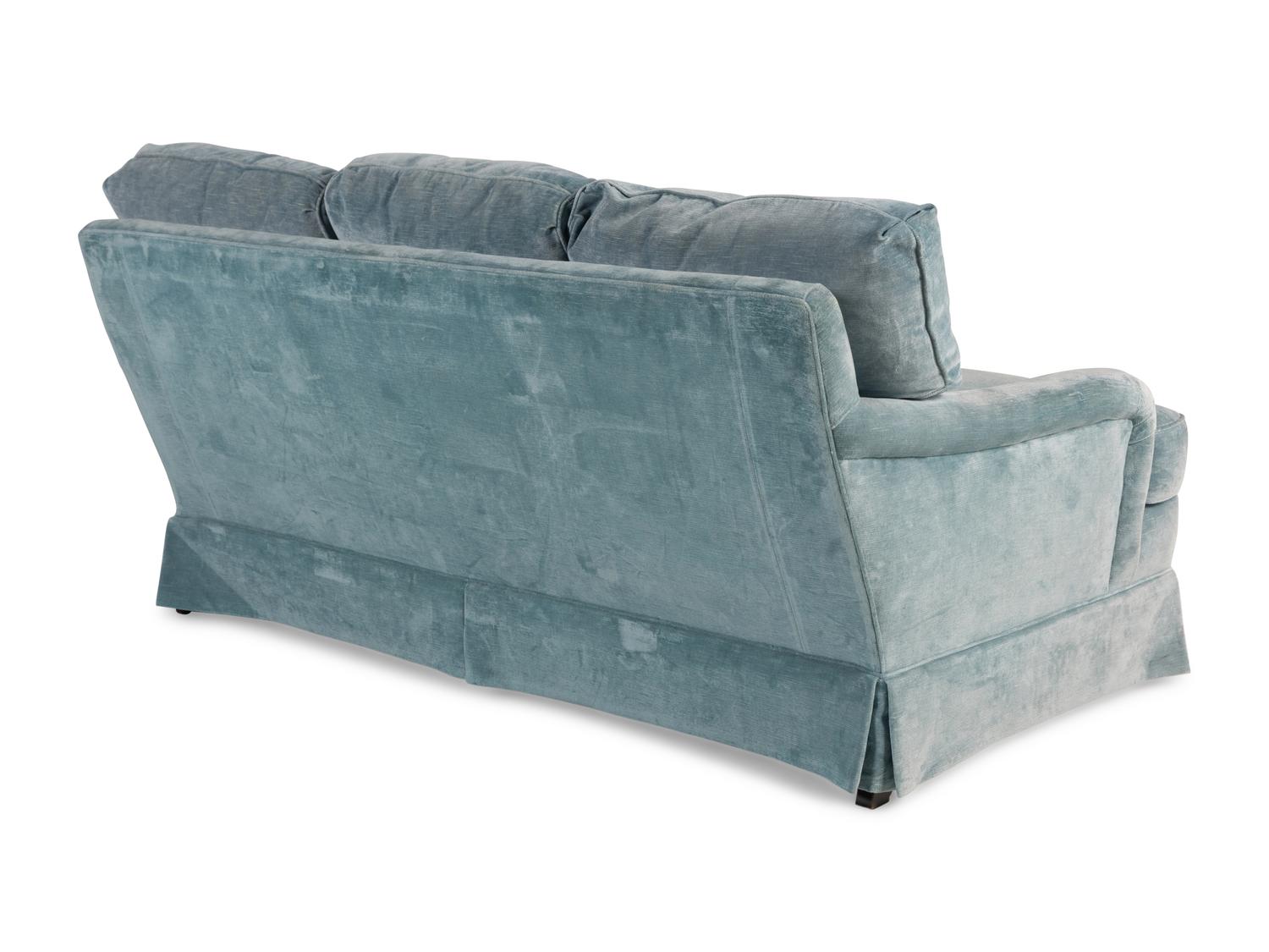 A Custom Velvet Upholstered Three-Cushion Sofa