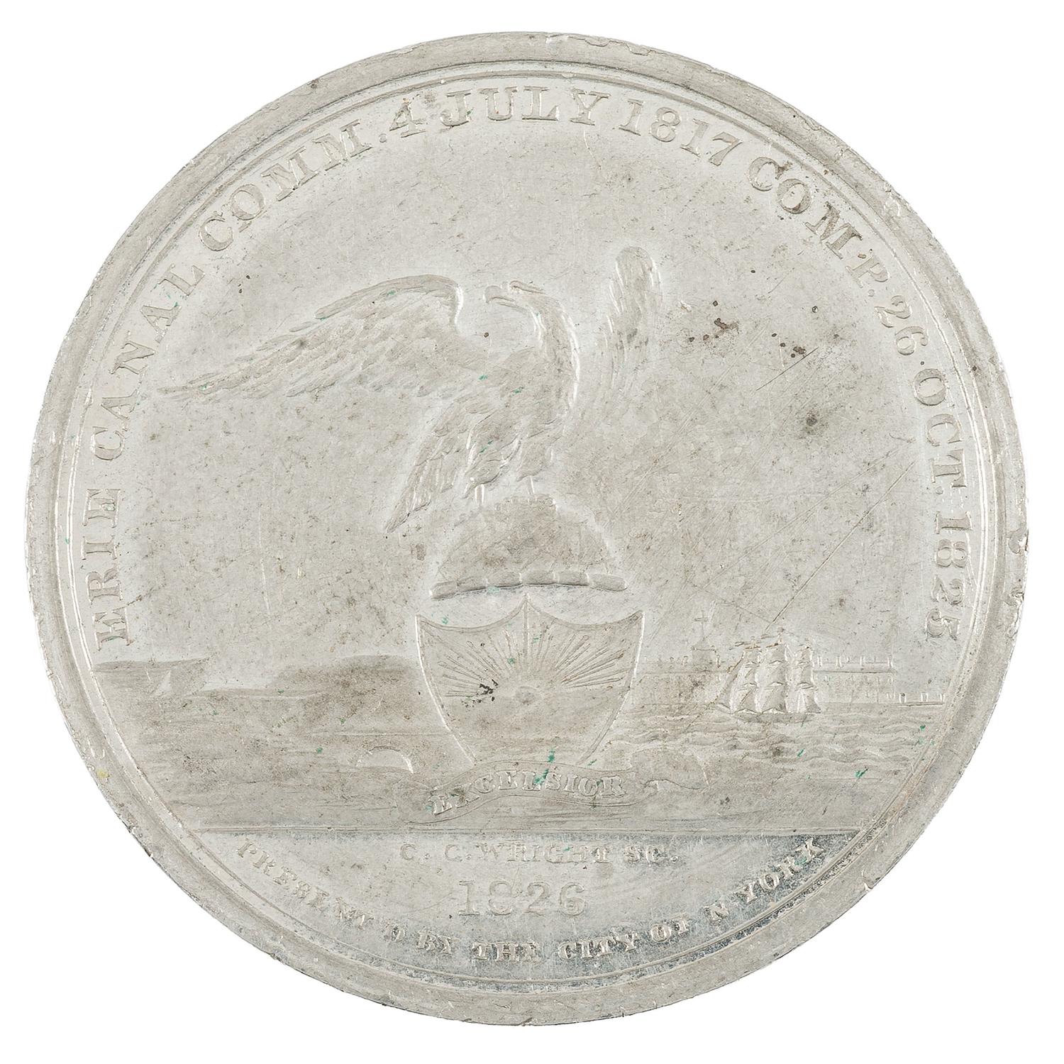 Erie Canal Completion Medal with Original Box, In White Metal