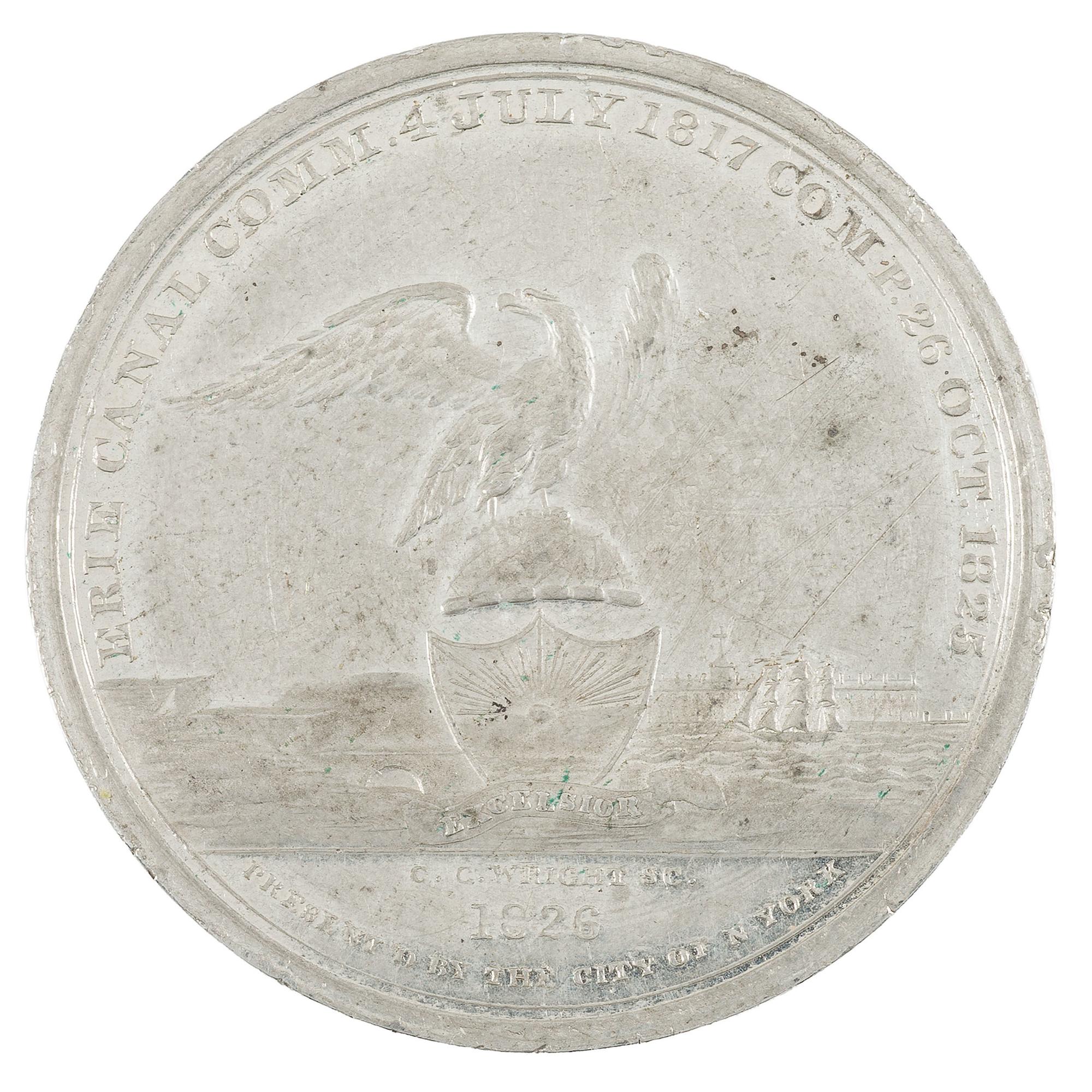 Erie Canal Completion Medal with Original Box, In White Metal