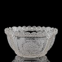 A Brilliant Period Intaglio Cut Glass Bowl with Berries and Flowers