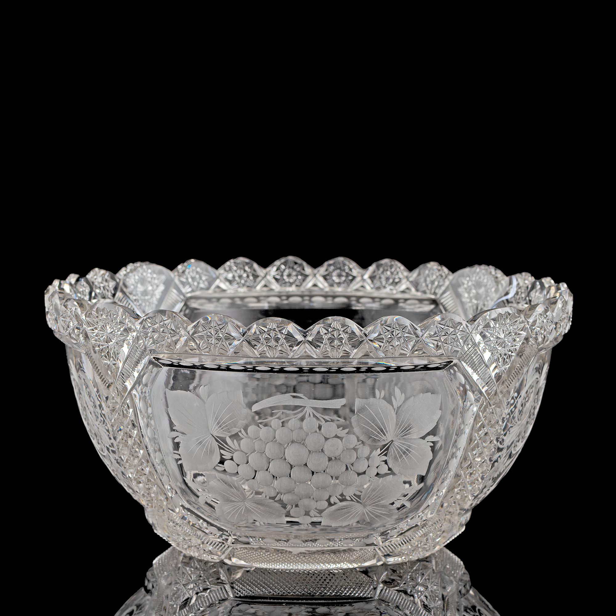 A Brilliant Period Intaglio Cut Glass Bowl with Berries and Flowers