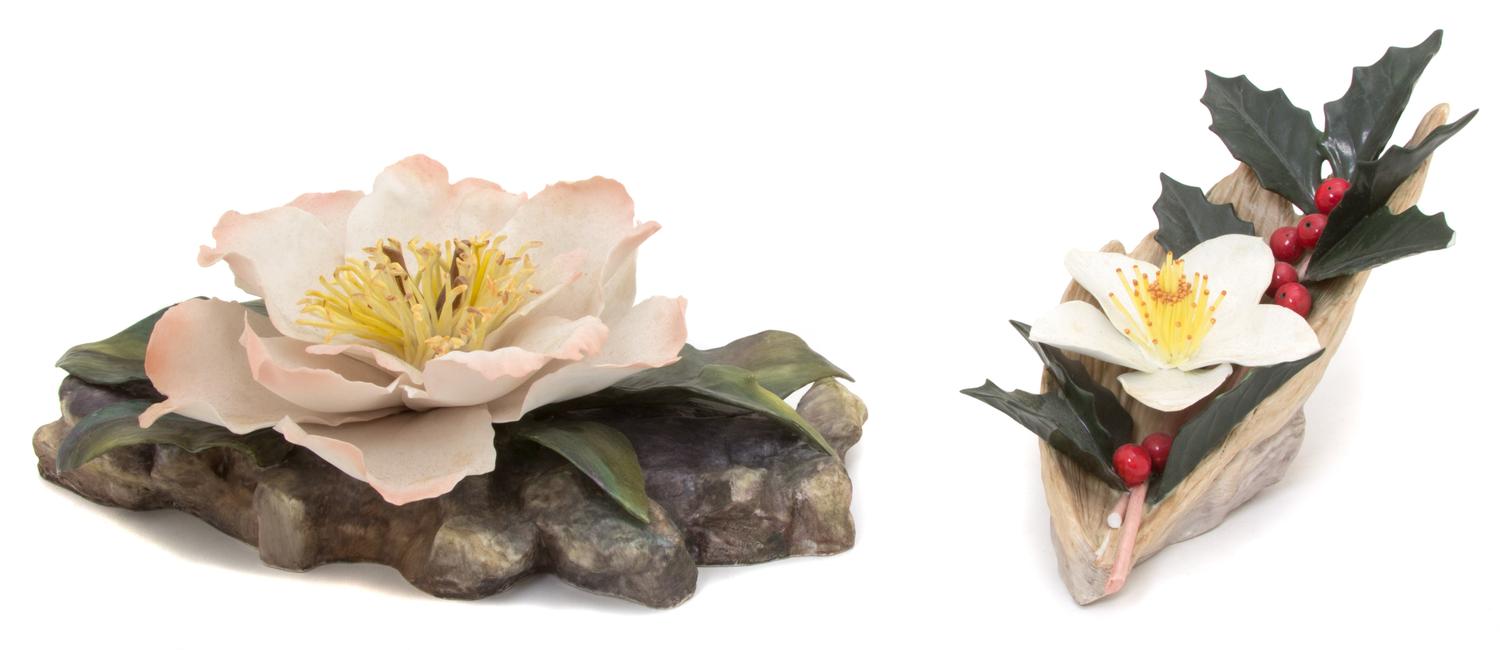 Two Boehm Porcelain Floral Branches Length of largest 8 x width 5 x height 3 inches. — 20TH CENTURY