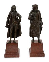 A Pair of Bronze Sculptures of Voltaire and Rousseau