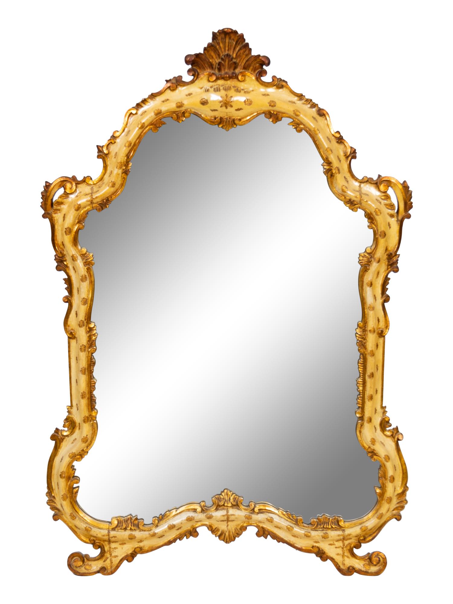 A Pair of Italian Rococo Style Painted and Parcel Gilt Mirrors
