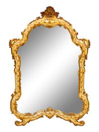 A Pair of Italian Rococo Style Painted and Parcel Gilt Mirrors