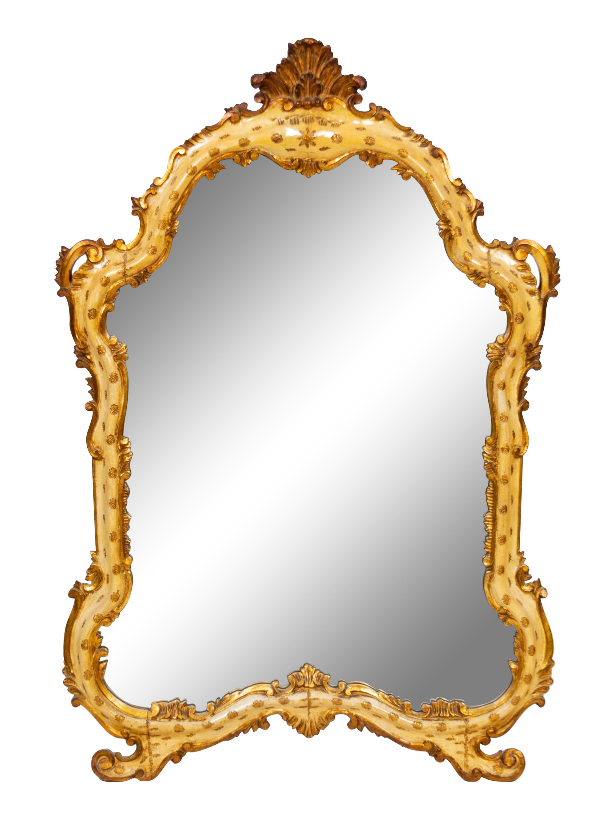 A Pair of Italian Rococo Style Painted and Parcel Gilt Mirrors