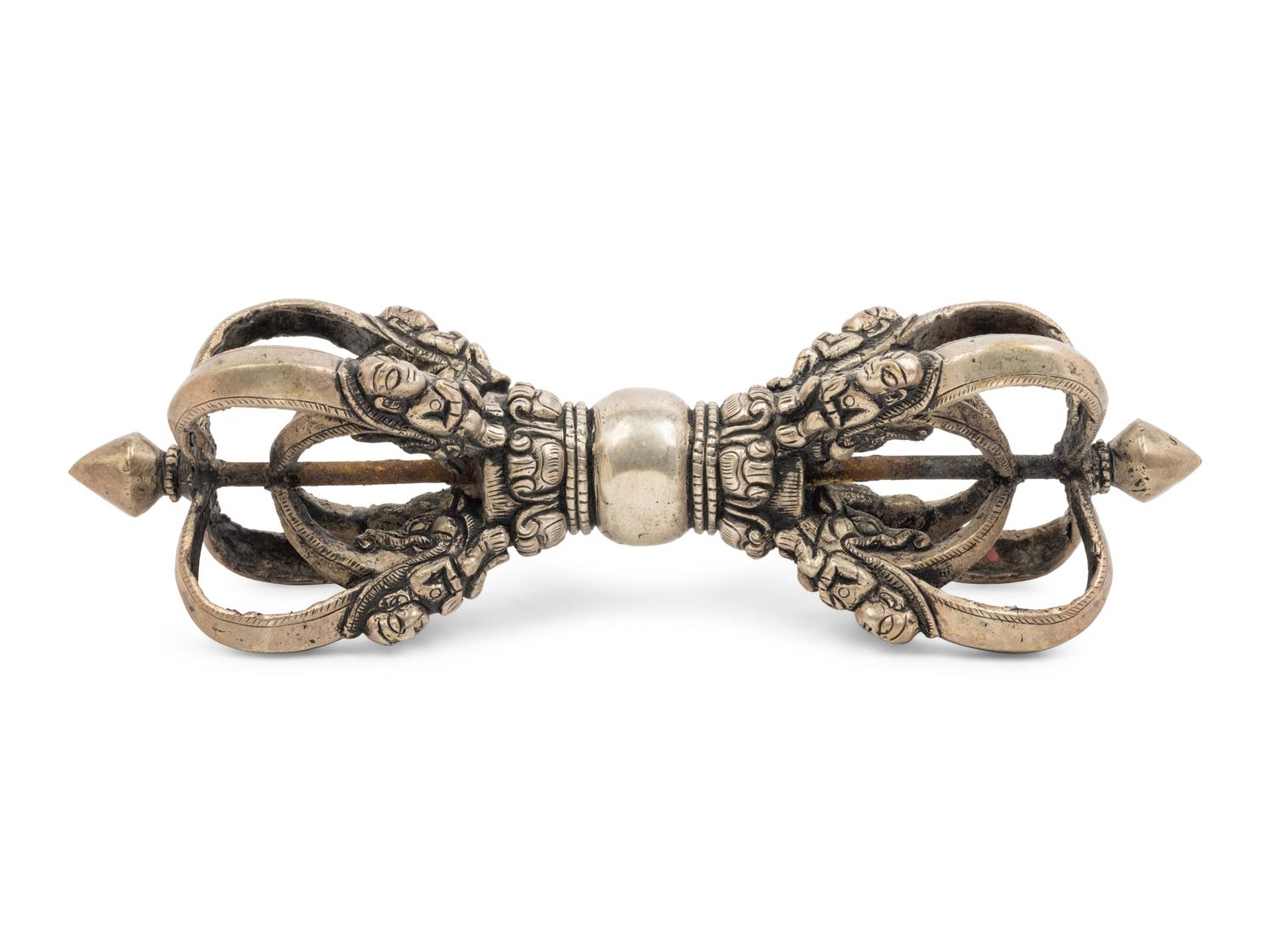 A Large Tibetan Silver Five-Pronged Vajra Dorje