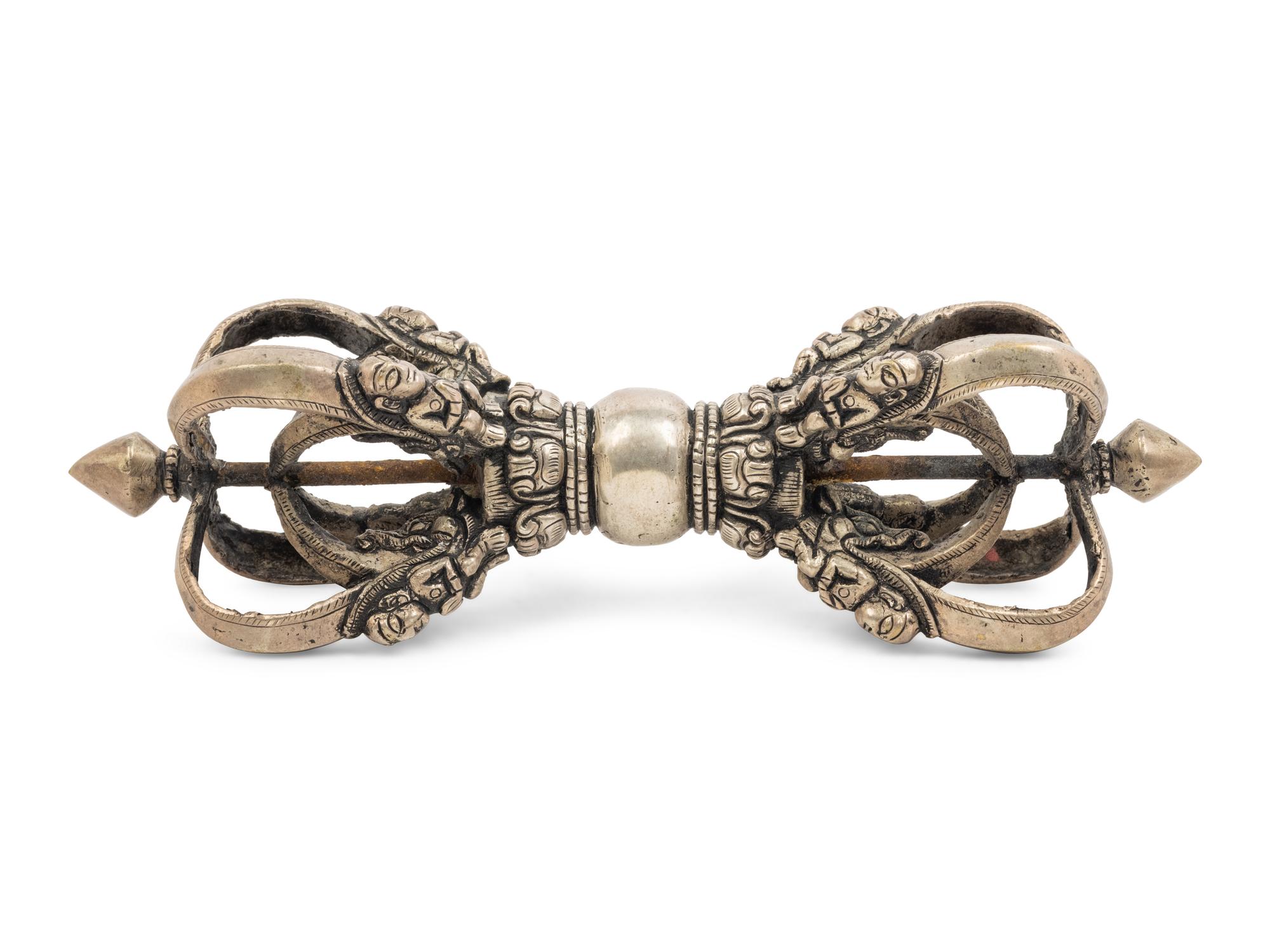 A Large Tibetan Silver Five-Pronged Vajra Dorje