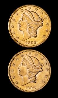 Two United States 1898-S Liberty Head $20 Gold Coins