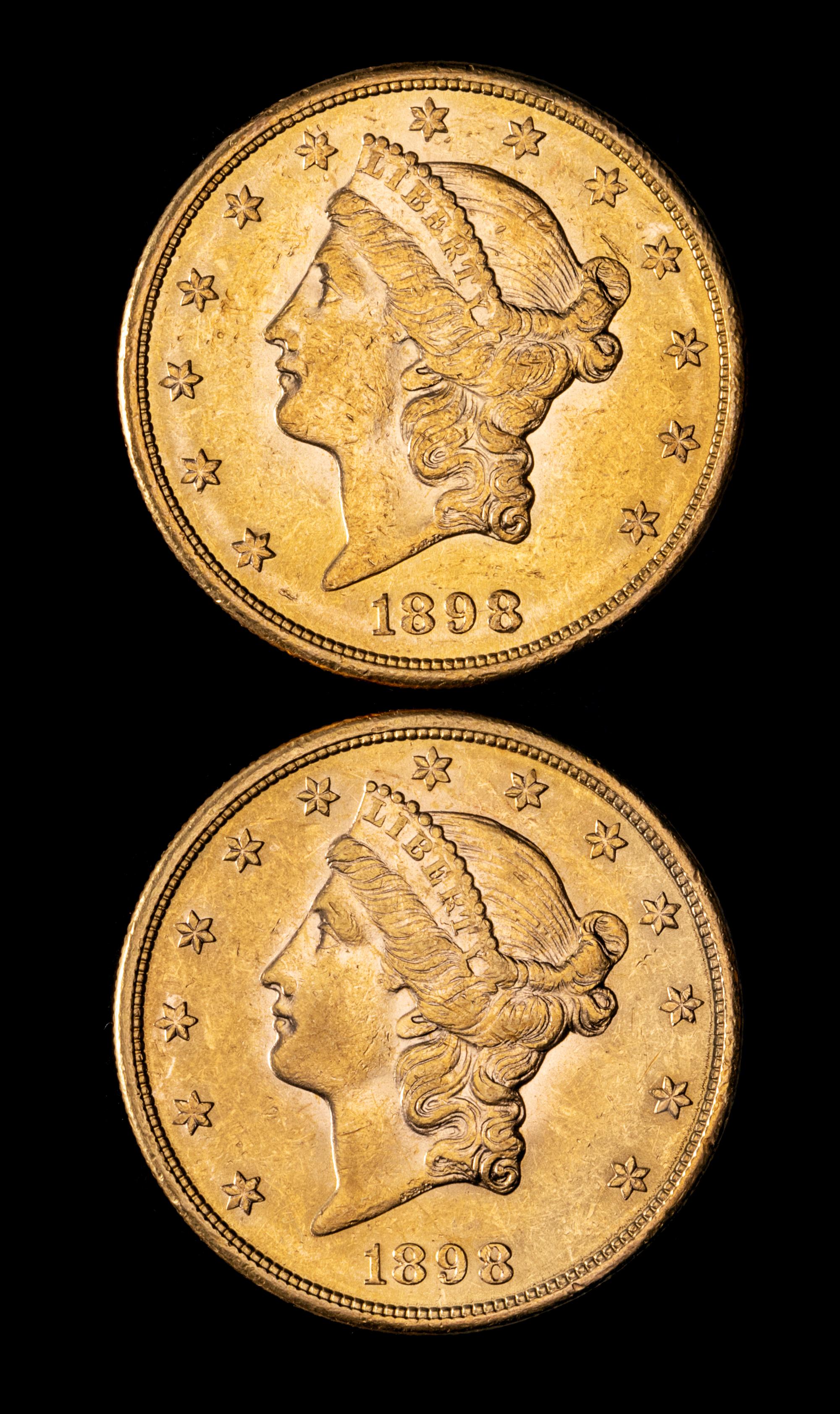 Two United States 1898-S Liberty Head $20 Gold Coins