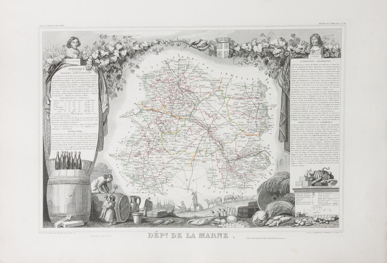 A Collection of Twelve French Engravings, 19TH CENTURY, comprising maps of wine-producing regions from Atlas National Illustre, unframe