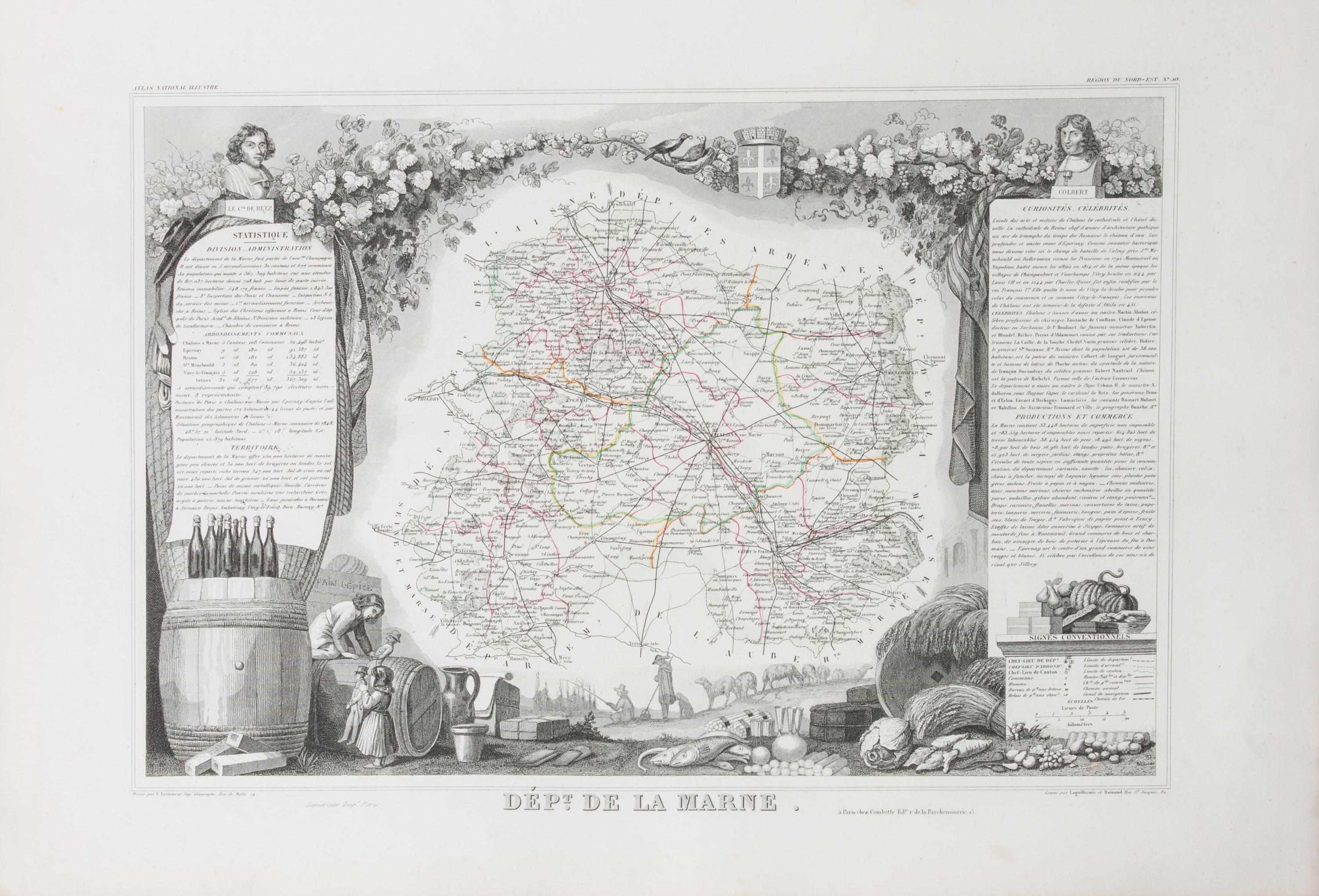 A Collection of Twelve French Engravings, 19TH CENTURY, comprising maps of wine-producing regions from Atlas National Illustre, unframe