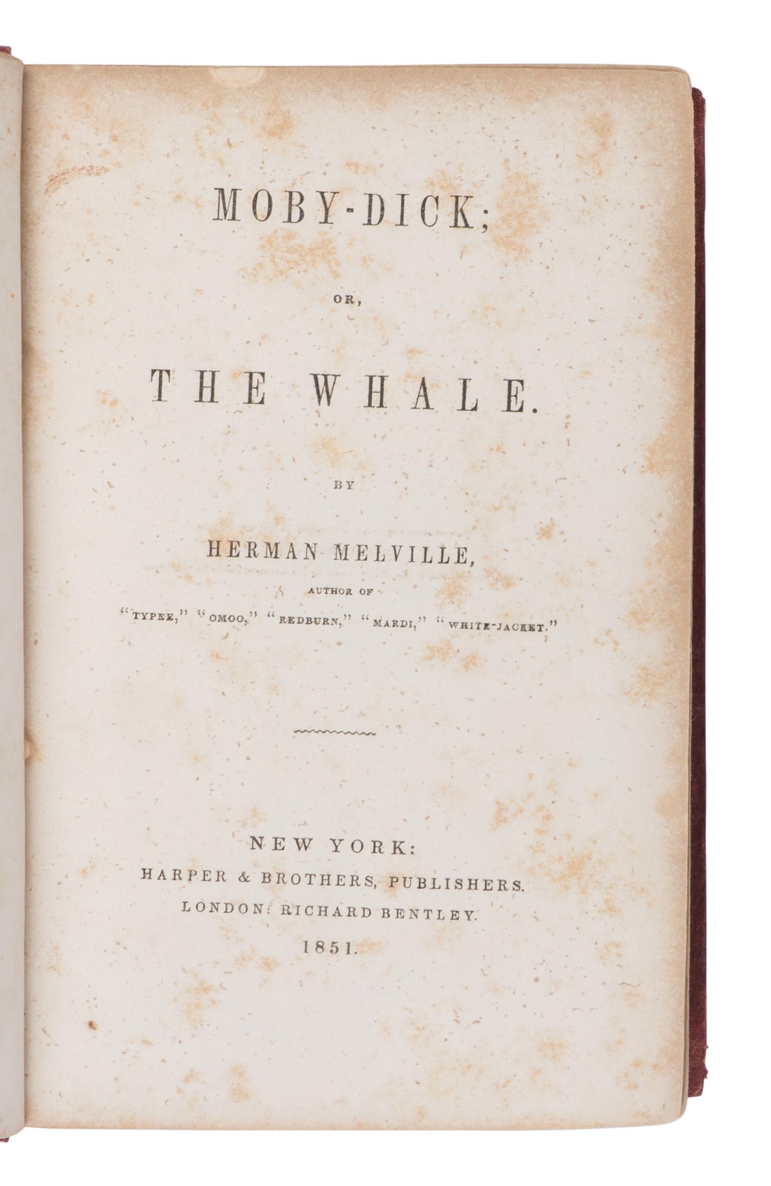 MELVILLE, Herman (1819-1891). Moby Dick, or, The Whale . New York: Harper & Brothers, 1851.