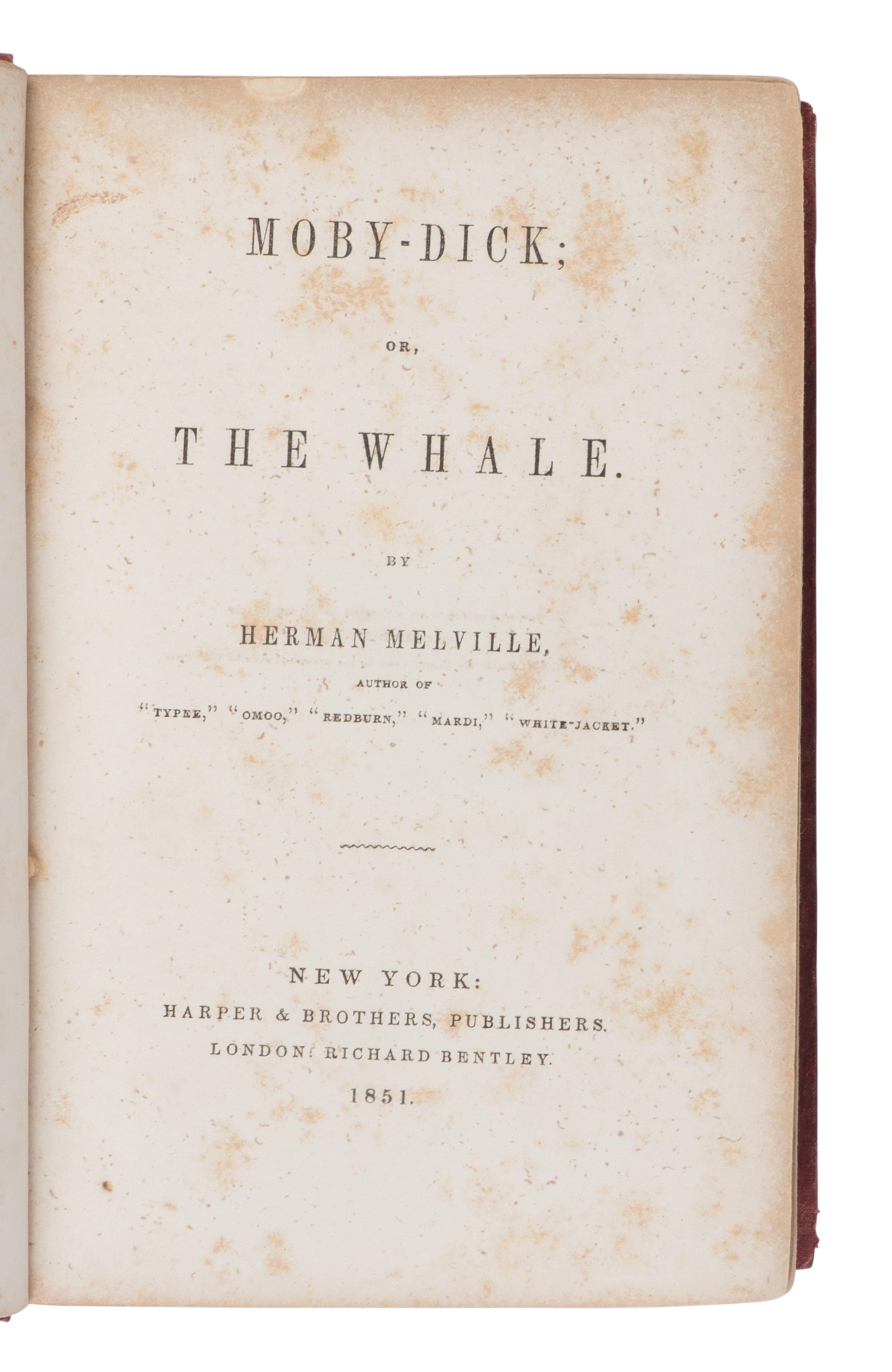 MELVILLE, Herman (1819-1891). Moby Dick, or, The Whale . New York: Harper & Brothers, 1851.