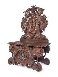 A Pair of Italian Baroque Style Carved Walnut Benches