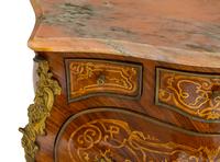 A Pair of Louis XV Style Gilt Bronze Mounted Marquetry Marble-Top Commodes