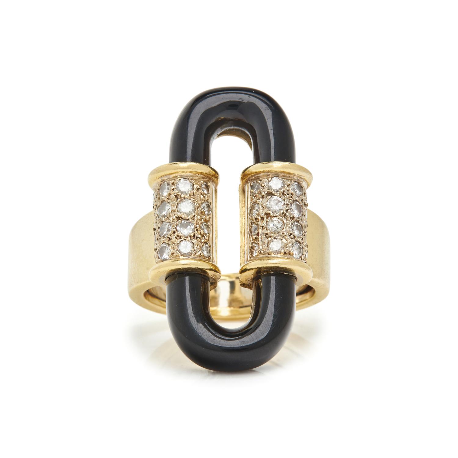 YELLOW GOLD, DIAMOND AND ONYX RING
