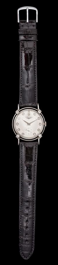 A 14 Karat White Gold and Diamond Wristwatch, Longines, Circa 1952,