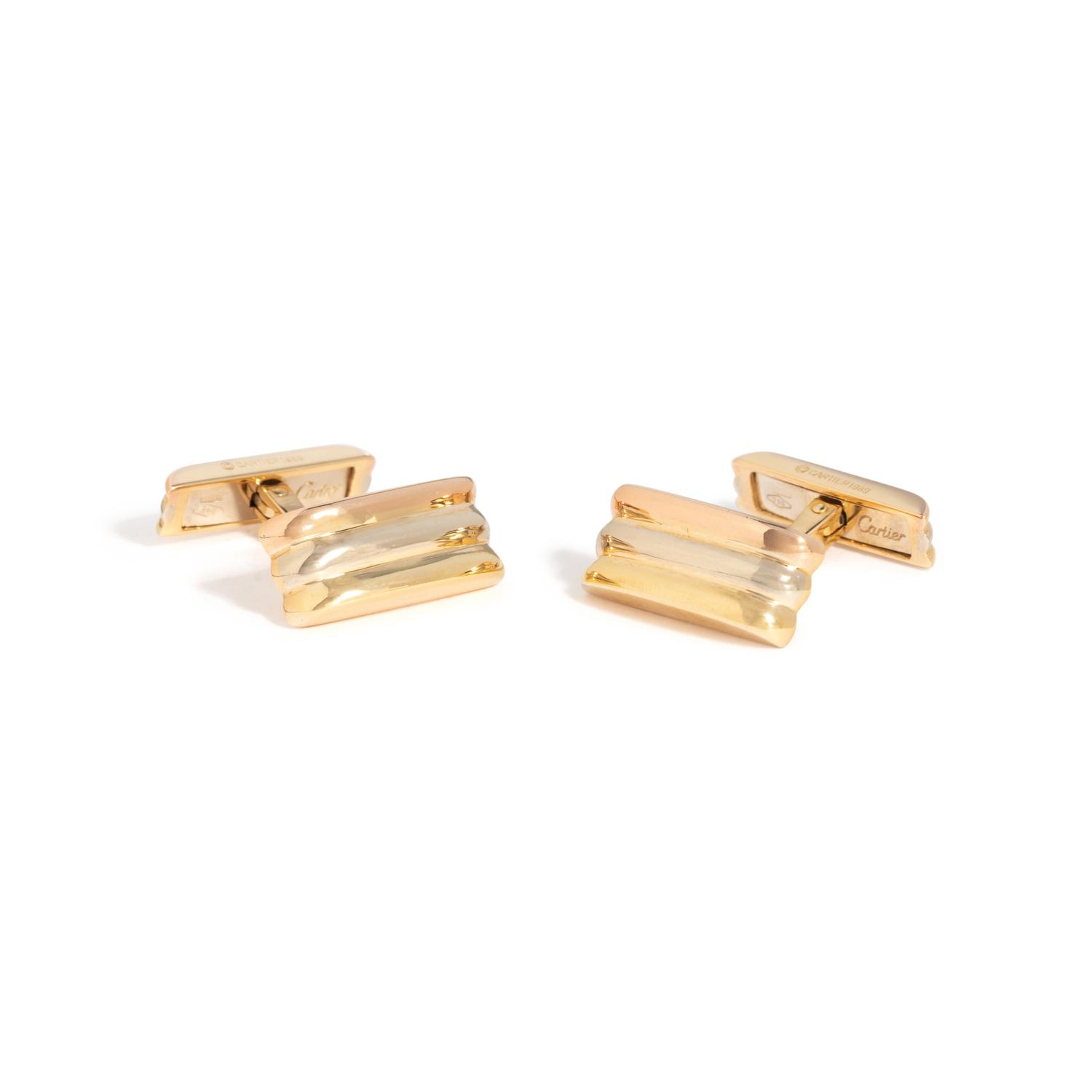 CARTIER, TRICOLOR GOLD 'TRINITY' CUFFLINKS