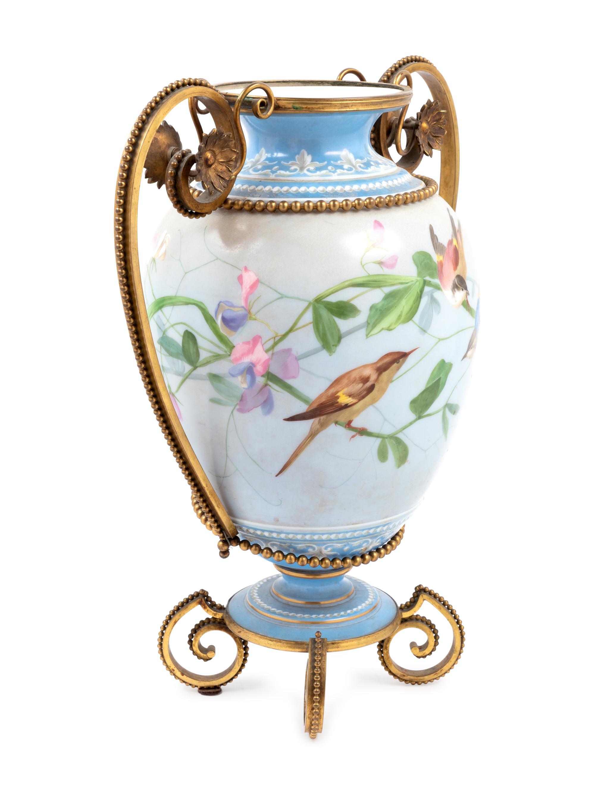 A Bristol Gilt Metal Mounted Enameled Glass Vase