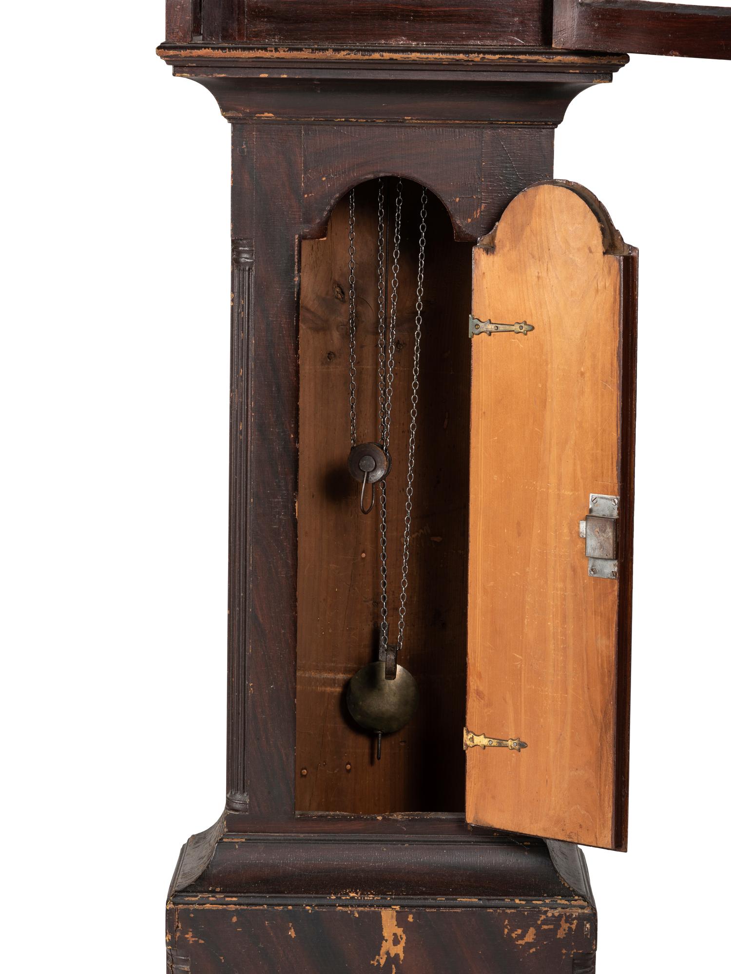 A Chippendale Grain Painted Pine Tall Case Clock