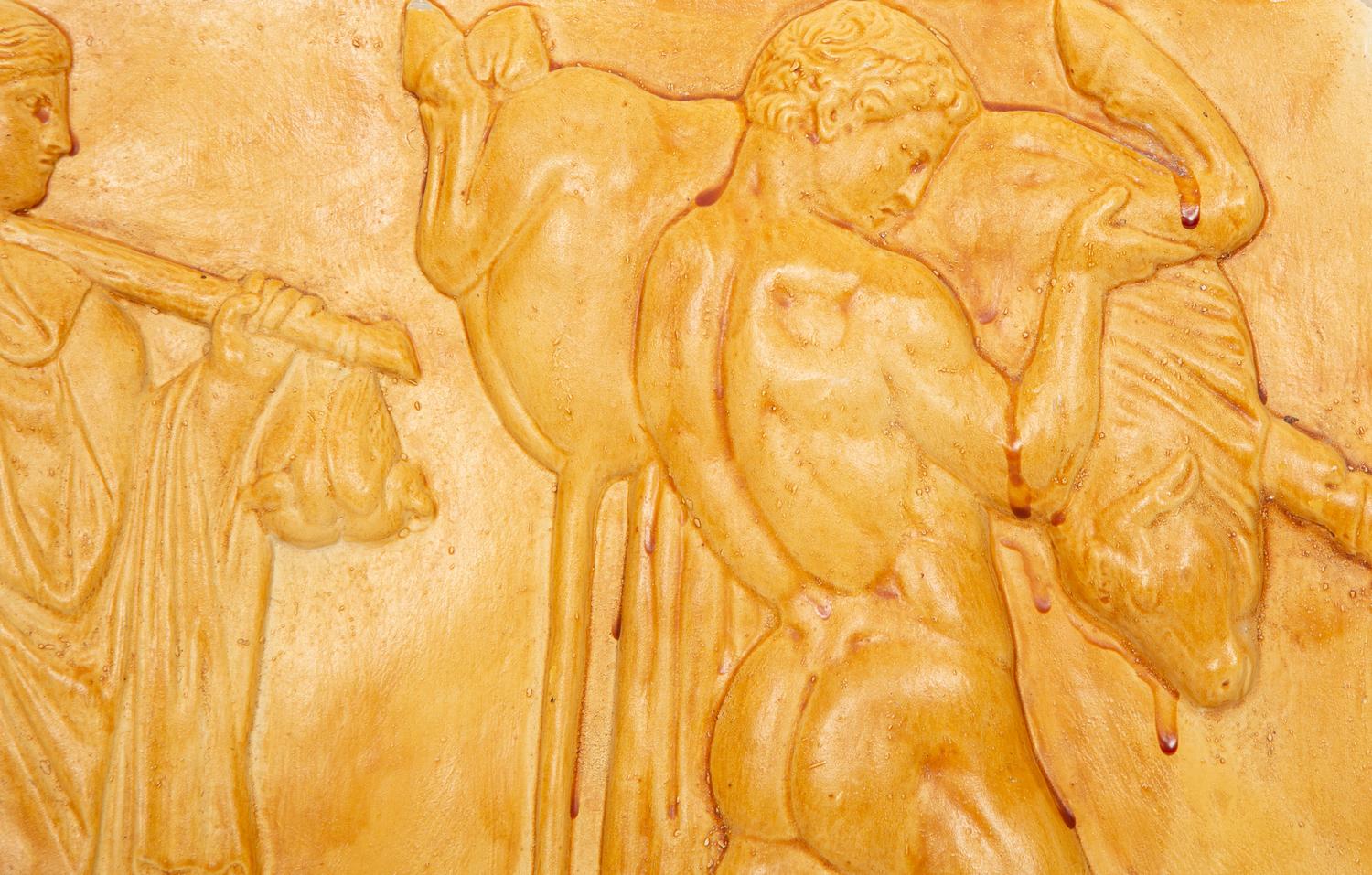 A Continental Plaster Campana Relief of Hercules with the Cretan Bull