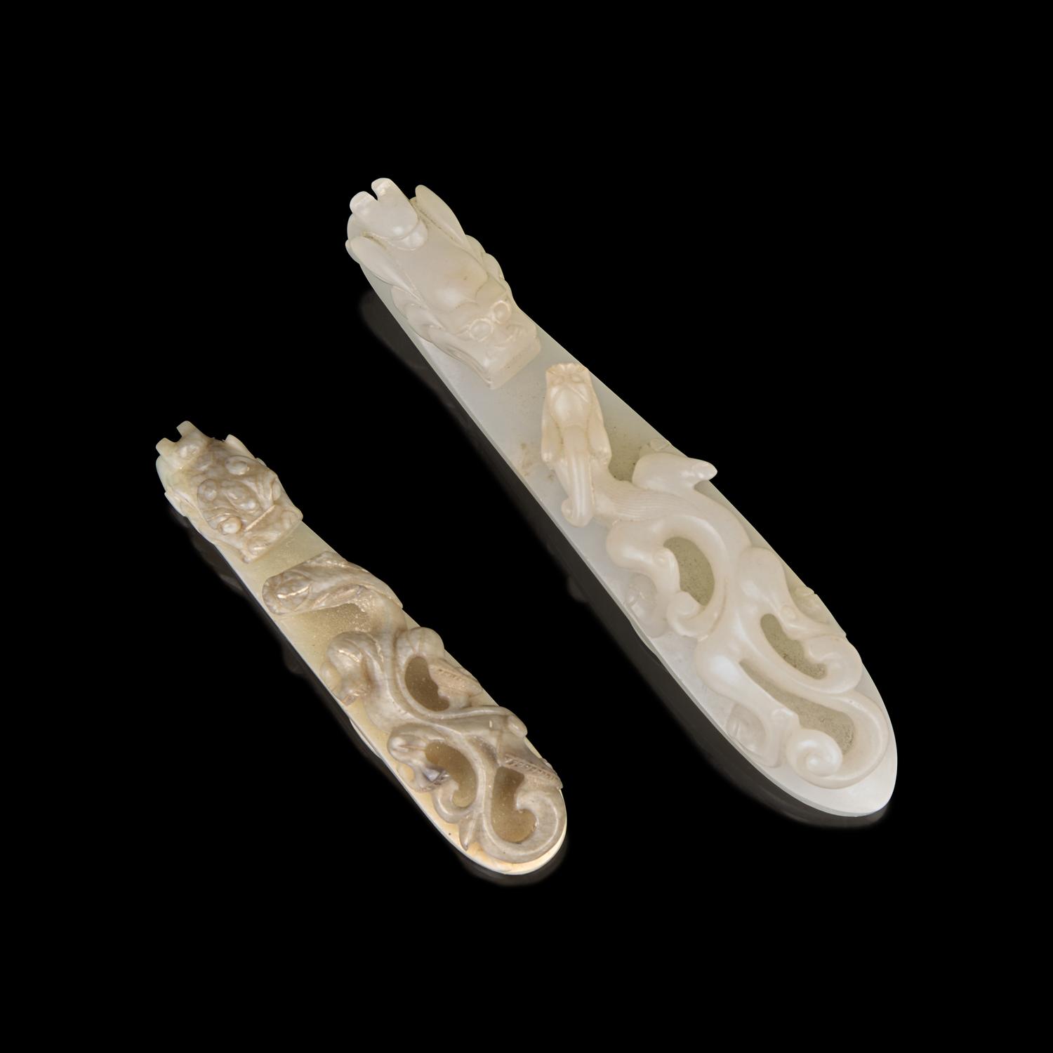 Two Chinese Jade "Dragons" Belthooks, Qing Dynasty 清 玉龍鉤兩件