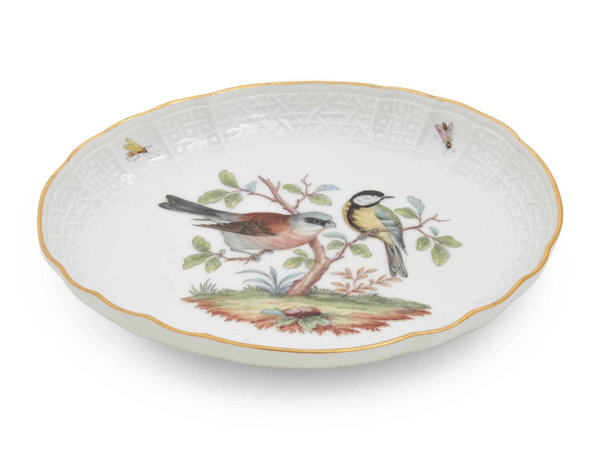 A Meissen Painted and Parcel Gilt Porcelain Ornithological Plate