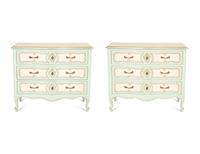 A Pair of Louis XV Style Painted and Silver Gilt Commodes with Faux Marble Tops