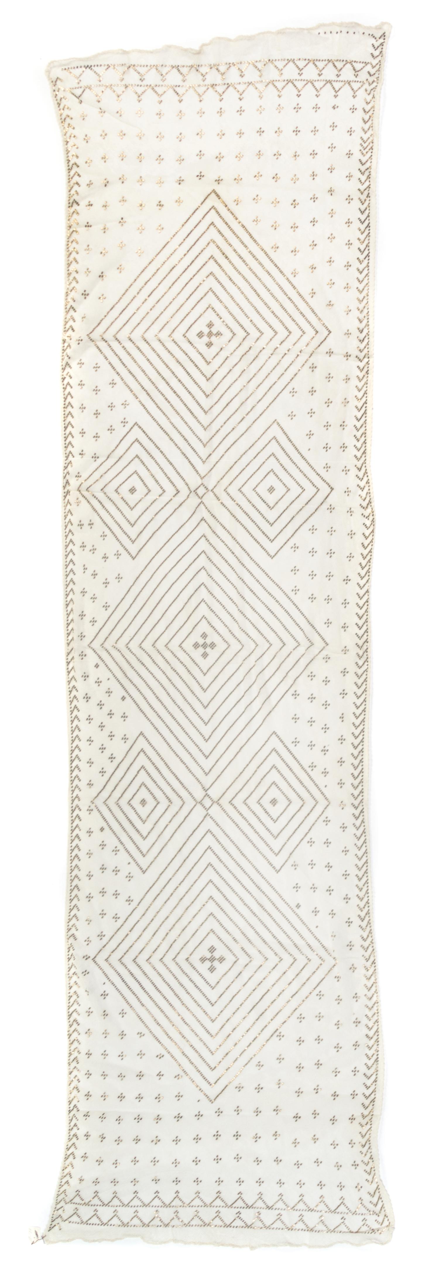 Three Egyptian Silver Decorated Assuit Scarves 57 x 89 inches.