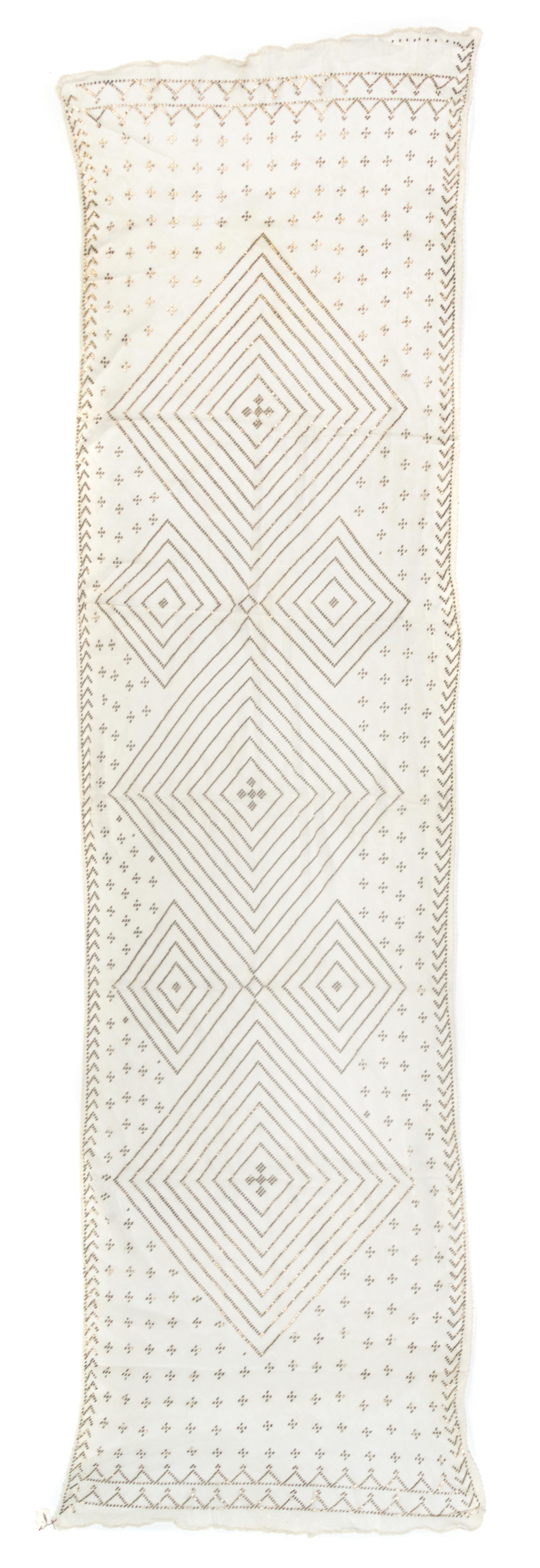 Three Egyptian Silver Decorated Assuit Scarves 57 x 89 inches.