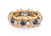 An 18 Karat Yellow Gold, Platinum, Diamond and Sapphire 'Sixteen Stone' Ring, Schlumberger Studios for Tiffany & Co.,
