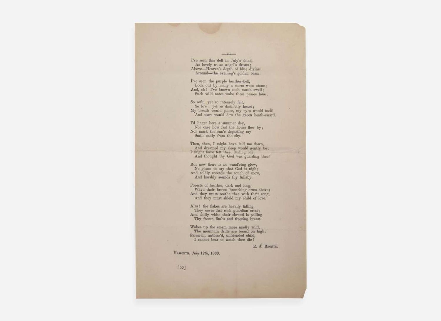 [Literature] Bronte, E(mily). J.: Two Proof Copies of the First Appearance of “The Outcast Mother” from The Cornhill Magazine