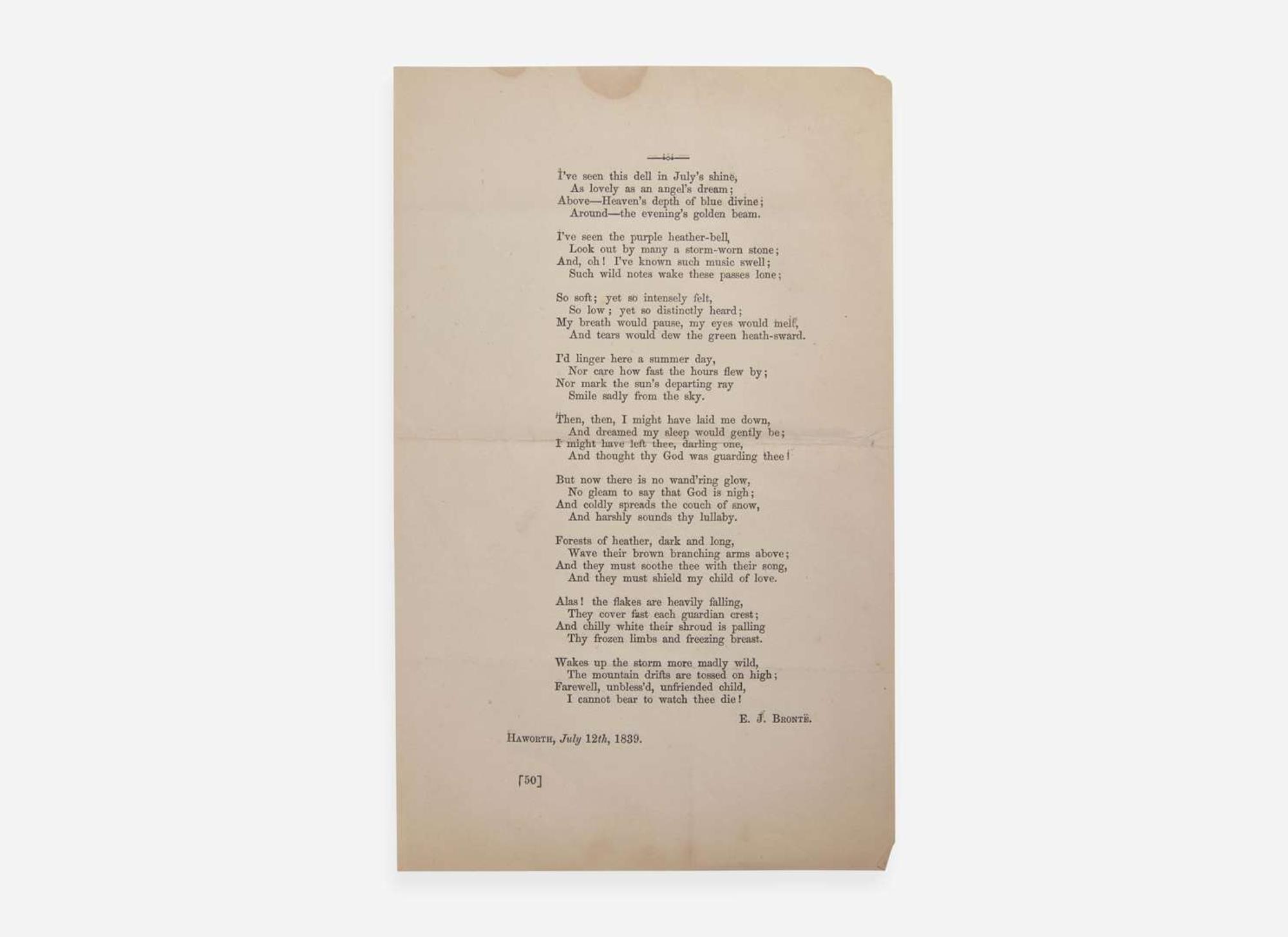[Literature] Bronte, E(mily). J.: Two Proof Copies of the First Appearance of “The Outcast Mother” from The Cornhill Magazine