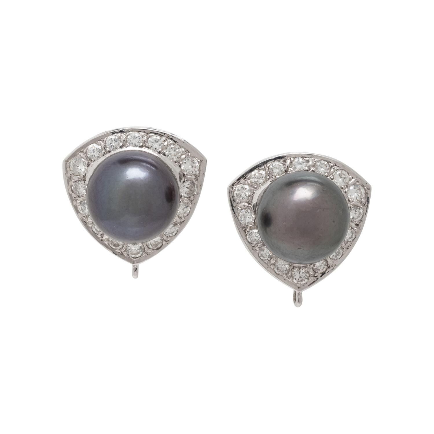 CULTURED GRAY PEARL AND DIAMOND EARRINGS